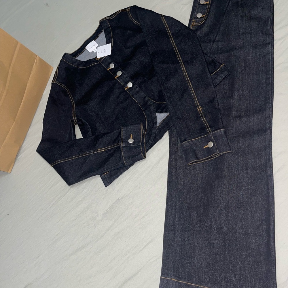 Stylish Dark Denim Jacket and Pants Set
